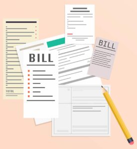 Paying bills. Payment of utility, bank, restaurant and other bills. Flat design modern vector illustration concept.